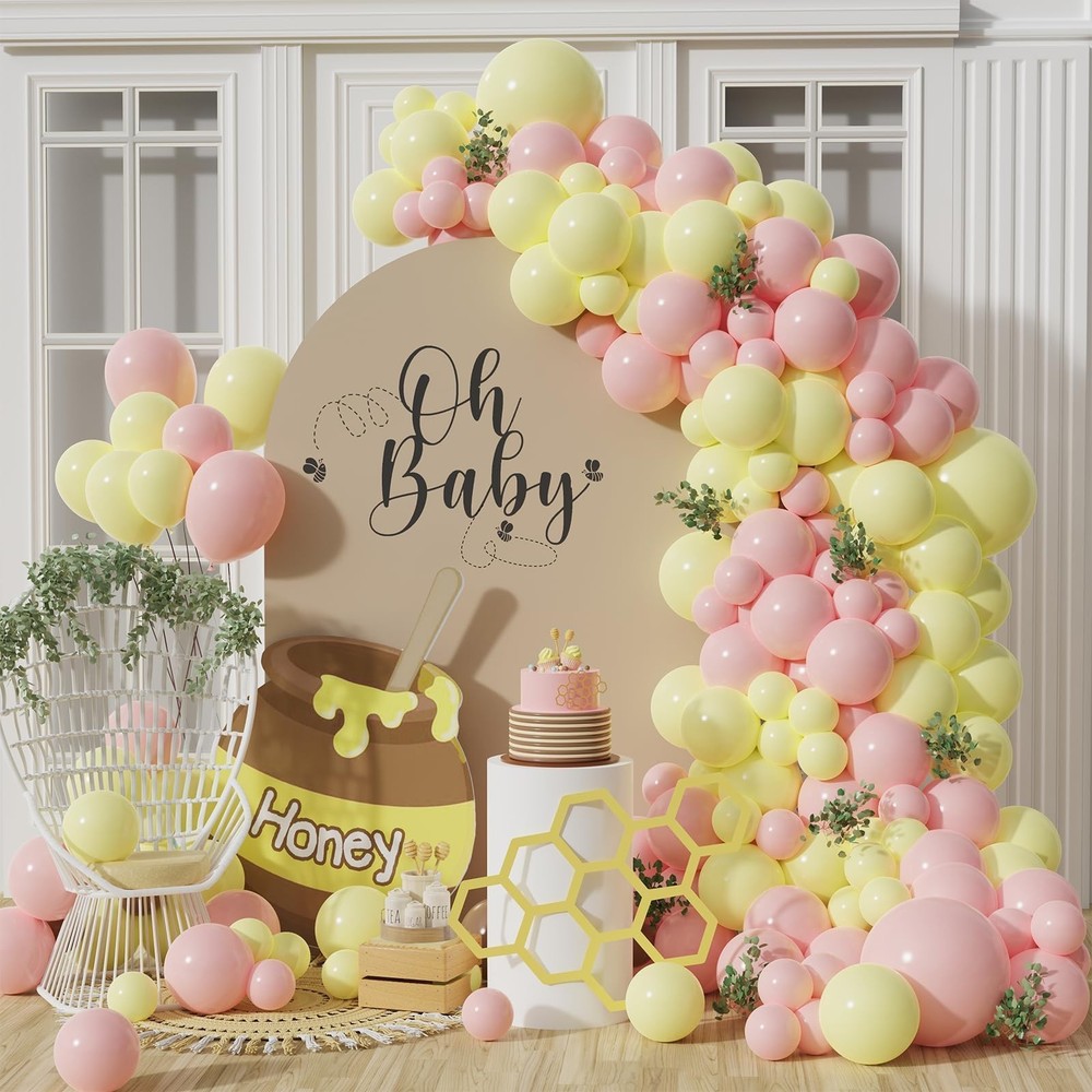 Pastel Pink and Yellow Balloon Garland Arch Kit 143PCS Macaron Balloons for H…
