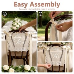 2 Pcs Lace Mr & Mrs Wedding Chair Signs with Satin Ribbon, Sweetheart Table C…