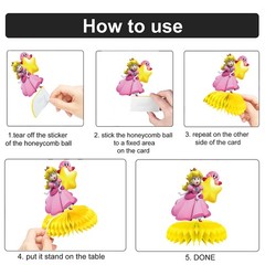 Princess Peach Honeycomb Centerpieces Table Toppers for Birthday Party Decor