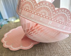 1981 Hallmark Rosebud Lace Pink Tissue Umbrella Centerpiece Party Shower 10″