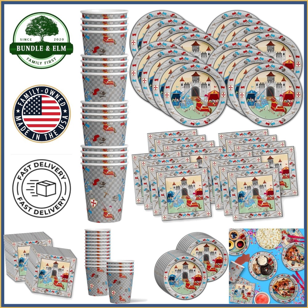 Medieval Knight Birthday Party Supplies Set for 16 Guests with Tableware Kit
