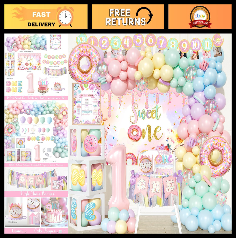 Donut Theme Birthday Party Decorations Set – 141 PCs with Backdrop, Balloons & M