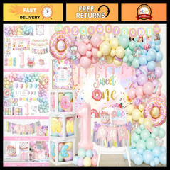Donut Theme Birthday Party Decorations Set – 141 PCs with Backdrop, Balloons & M