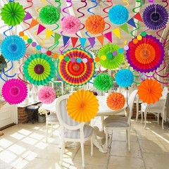 Cinco De Mayo Party Decorations Fiesta Multi Color Paper Fans Pom Poms Swirls