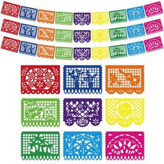 Mexican Fiesta Decorations 54 FT Waterproof Papel Picado Banner Flags Pack