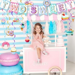25 Pcs Two Sweet Birthday Decorations, Donut & Ice Cream Party Decor Set with…