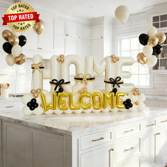 145Pcs Housewarming Party Decorations, 40Inch Beige Welcome Home Balloon Banner,