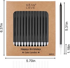BEAN LIEVE 30-Count Black Long Thin Birthday Candles, Cake