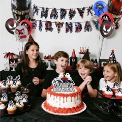 35 Pcs Venom Birthday Party Decorations Venom Balloons Banner Tablecloth Spiral