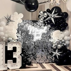 Black Silver Balloon Arch Kit 138Pcs Black White Metallic Silver Confetti Dis…