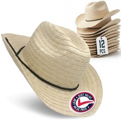 Straw Cowboy Hats 12 Pack – 24″ Circumference Western Style for Men & Women –…