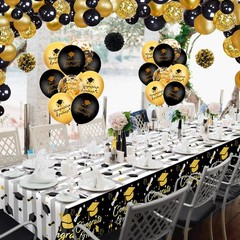 Graduation Tablecloth Party Decorations 2026, 3 Pack Thick Black and Gold 54″x10