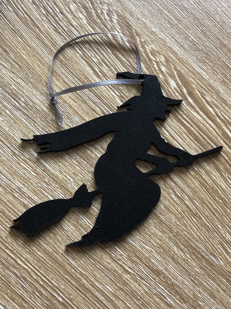Halloween Hanging decoration Black Witch Laser Cut Painted Plywood. With Ribbon.