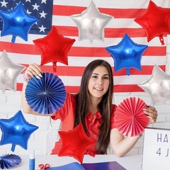18 Pack 18 Inch Red White Blue Star Balloons, Metallic Foil Star-Shaped Heliu…