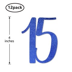 Blue Glitter 15th Birthday Centerpiece Sticks, 12-Pack Number 15 Table Topper…
