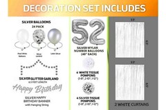 Silver & White 52nd Birthday Decorations – 40″ Number Balloons &More-Boy or Girl