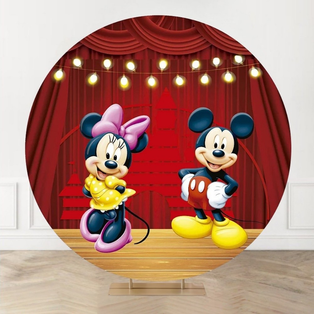 Round Mickey Mouse Minnie Backdrop Cover Birthday Photo Background Baby Shower