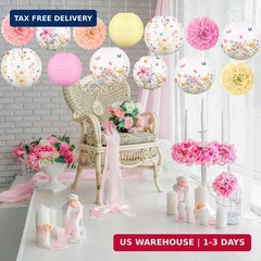 Renbuzhu 13PCS Spring Wildflower Party Decorations Hanging Paper Lanterns Pom Po