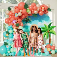 151pcs Tropical Balloon Arch Kit, Coral Red Teal Pastel Green Blue Pearl Gold…