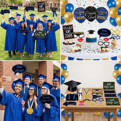 Class of 2026 Graduation Photo Booth Props Set – 35PCS Blue and Gold Graduati…