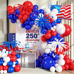 142PCS Red White and Blue Balloons Arch Garland Kit, 4Th of July Balloon Arch wi