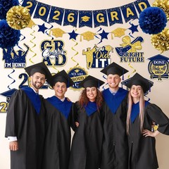 Navy Blue Graduation Decorations, 2026 Grad Banner and Congrats Grad Hanging …