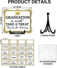 20PCS Graduation Candy Buffet Labels, 1 Gold Glitter Candy Buffet Table Sign wit