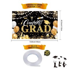 Aaskuu Graduation Banner 2026 Black and Gold – 72.8×43.3 Inch, Congrats Grad …