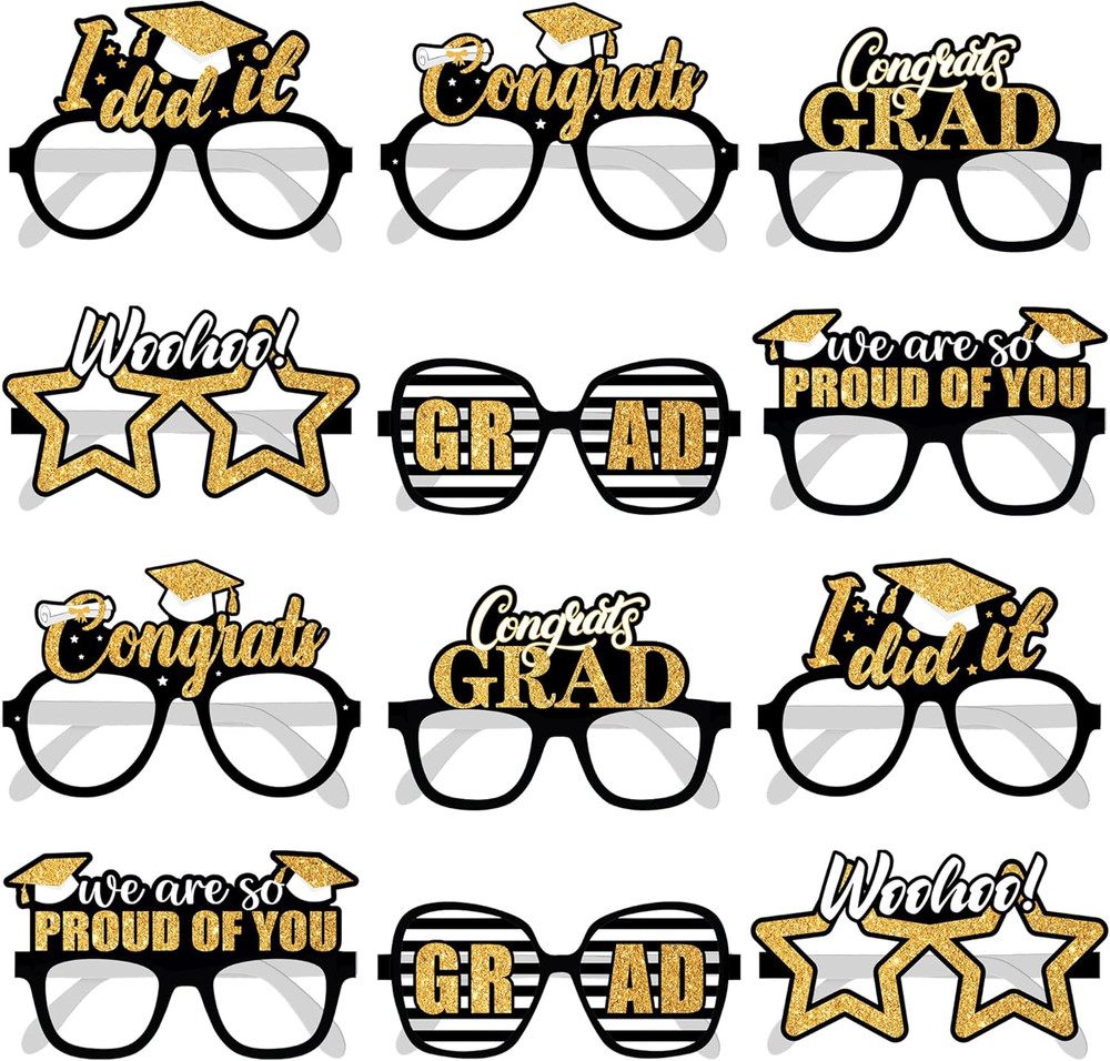 Gold Grad Eyeglasses 2026 – Pack of 12 | Gold Grad Glasses 2026 for Graduation..