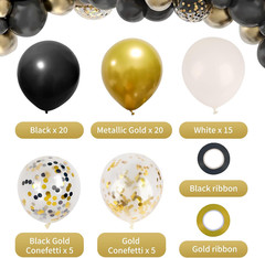 65Pcs Happy New Year 12 Inches Black Gold Confetti Balloons Kit, Metallic Gold a