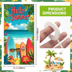 Hello Summer Decorations Surfboard Beach Door Cover Backdrop 71X35 Inch