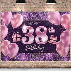 Happy 38Th Birthday Banner Backdrop – 38 Birthday Party Decorations Supplies for