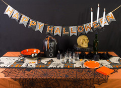Halloween Party Tabletop Decor, Reusable & Machine Washable Cotton Fabric, Table