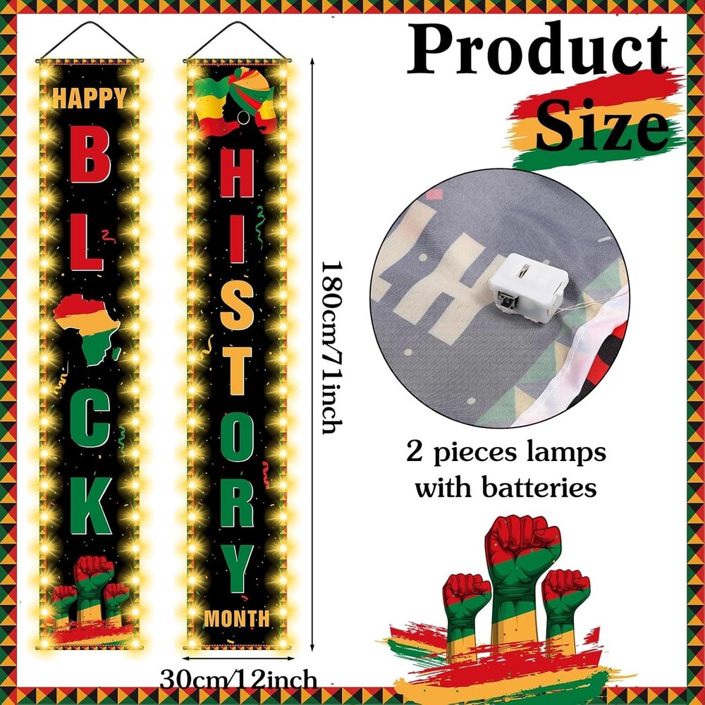Black History Month Hanging Banner with Lights Black History Porch Banner