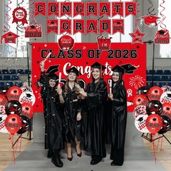 2026 Graduation Decorations, Red and Black Graduation Decorations Set with Co…