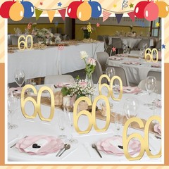 6 PCS Mirror Gold 60th Birthday Anniversary Table Number Centerpiece Acrylic