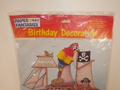 1992 Pirate Birthday Decorations Honeycomb Paper Fantasies NOS Ship Parrot