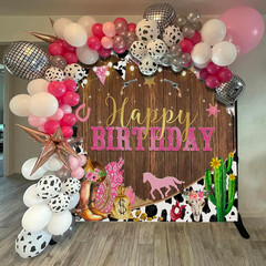 Western Cowgirl Birthday Backdrop for Girls Party Decorations Rustic Rodeo Boot