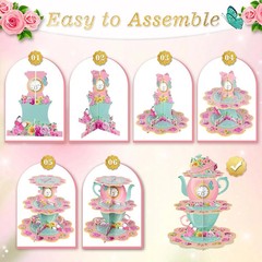 2 Pack Tea Party Cupcake Stands Birthday Decorations: 3-Tier Floral Colorful