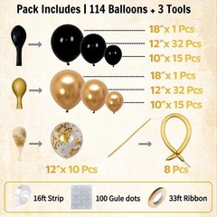 Black and Gold Balloon Arch Kit – 114 Pcs Black and Gold Balloons Garland wit…