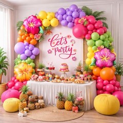 135Pcs Summer Tropical Balloon Arch Kit, Hot Pink Purple Orange Yellow Green …