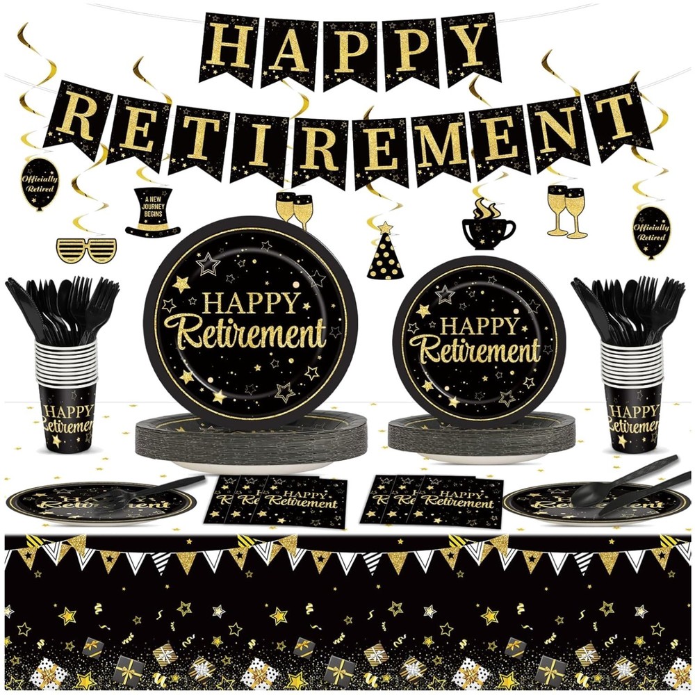 Black Gold Retirement Decorations Kit 184pcs