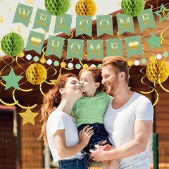 Welcome Home Decorations Banner with Glitter Stars Sage Green