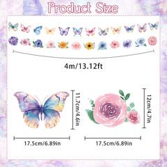 2PCS Flower Butterfly Garland, Floral Butterfly Party Decorations Vintage Wildfl
