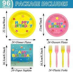 Colorful Stars Disposable Birthday Tableware (Plates, Napkins, Forks)