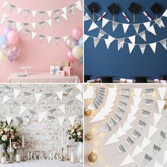 40M/130FT White Silver Glitter Triangle Pennant Banner Flag Metallic Bunting …