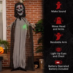 74″Life Size Halloween Skeleton Witch w/ Light Up Eyes,Scary Animated Prop Decor