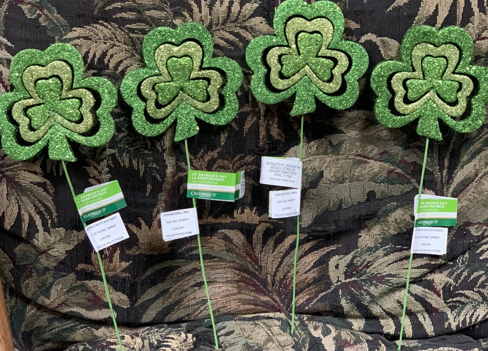 ST.PATRICKS DAY SHAMROCK PICKS (4) SHIMMERING PARTY PARADE DECOR 10” FESTIVE FUN