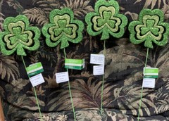 ST.PATRICKS DAY SHAMROCK PICKS (4) SHIMMERING PARTY PARADE DECOR 10” FESTIVE FUN
