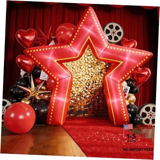 Movie Night Decorations Inflatable Star Arch 10ft Decorations Red Light Up